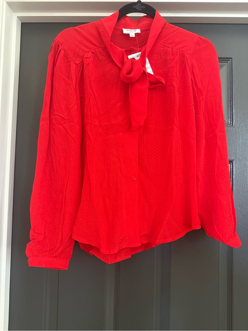 New Tulip B Women's Red Tie-Neck Blouse